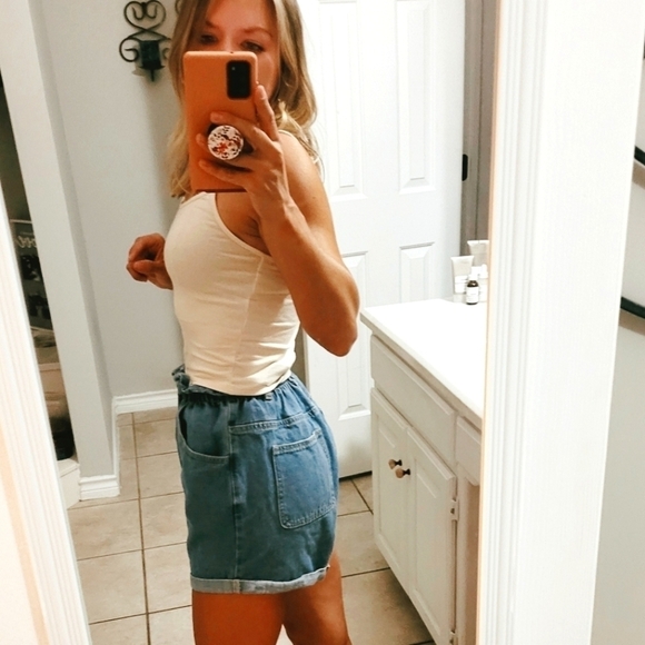Amazon Cinch Waist Cuffed Denim Mom Shorts Size XS - Picture 2 of 11